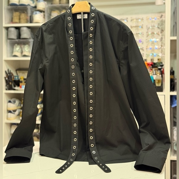 Off-White Black Eyelet Button Up Shirt - XL - Picture 1 of 4